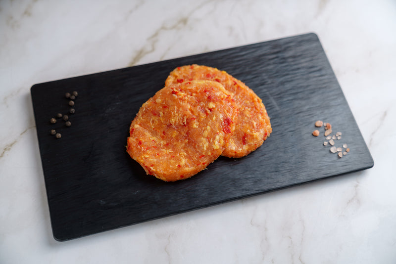 Hamburguesa de pollo con pimiento